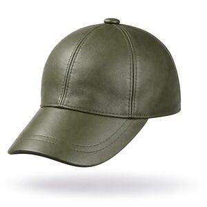 Military Green Leather Baseball Cap - Real Lambskin Leather Hat for men NWT